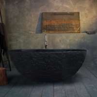 Effusive rock polished and natural finish black stone modern bathtub