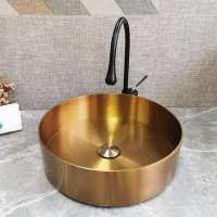 Modern Design Golden Color Art Wash Basin Stainless Steel Round Above Counter Vessel Sink