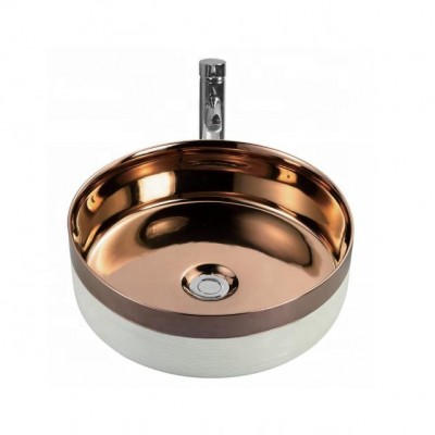 Contemporary luxury above counter mounting wash basin rose gold and white with craft art basin for washroom B6202AE3