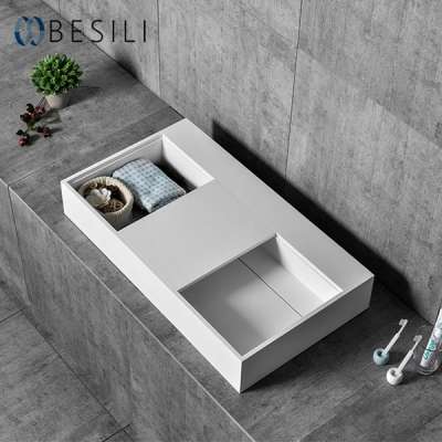 Factory prices discount double basin bathroom solid surface resin stone sink rectangle marble wash hand basin G21