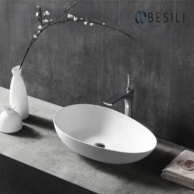 Matt White Countertop Stone Resin Wash Basin For Bathroom Furniture  A75