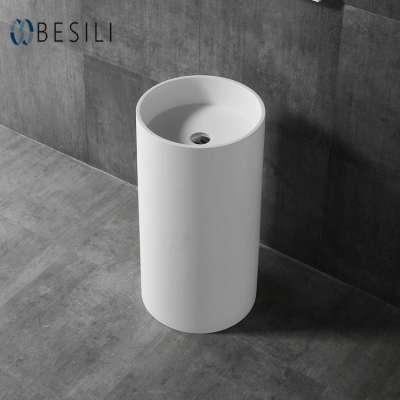 White pedestal hand basin solid surface artificial stone freestanding resin wash basin Z12