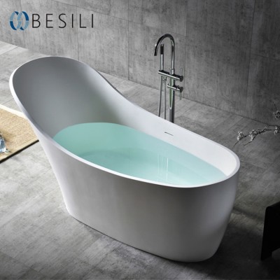 High quality freestanding acrylic solid surface resin composite stone bathtub, matt white 1 person hot tub  8811