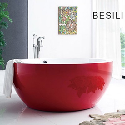 High quality round free standing indoor bathroom bathtub for fat people red bathtub