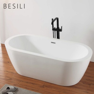 BESILI New White Bathtub Oval Stand Alone Acrylic Bath Tub